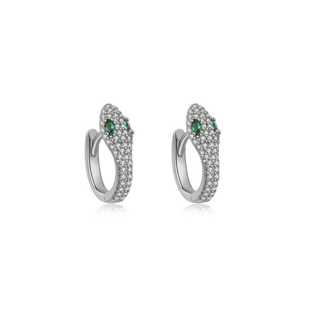 Cubic Zircon Pave Snake Huggie Hoop Earrings (Gold or Silver)